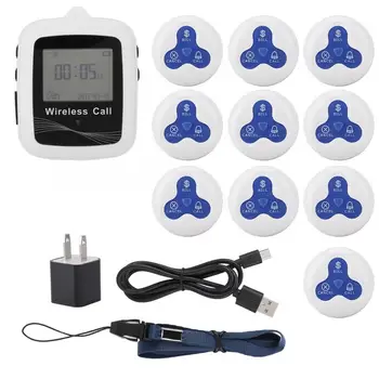 

High Quality Calling Pagers System 1pcs Wireless Smart Call Button Paging System Receiver + 10pcs Blue White Calling Pager