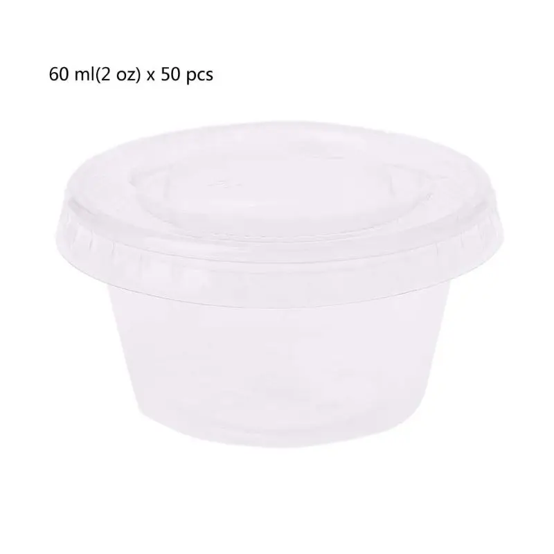 

50Pcs Disposable Cups Set Of 60ml/2 oz Sauce Pot Container Jello Shot Cup Slime Storage With Lid For Ketchup