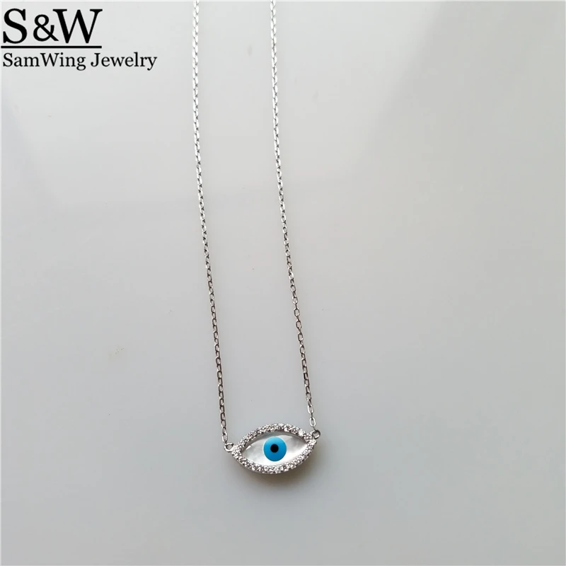 

5pcs/lot Wholesale genuine mother of pearl shell turkish eye fashion 925 sterling silver necklace