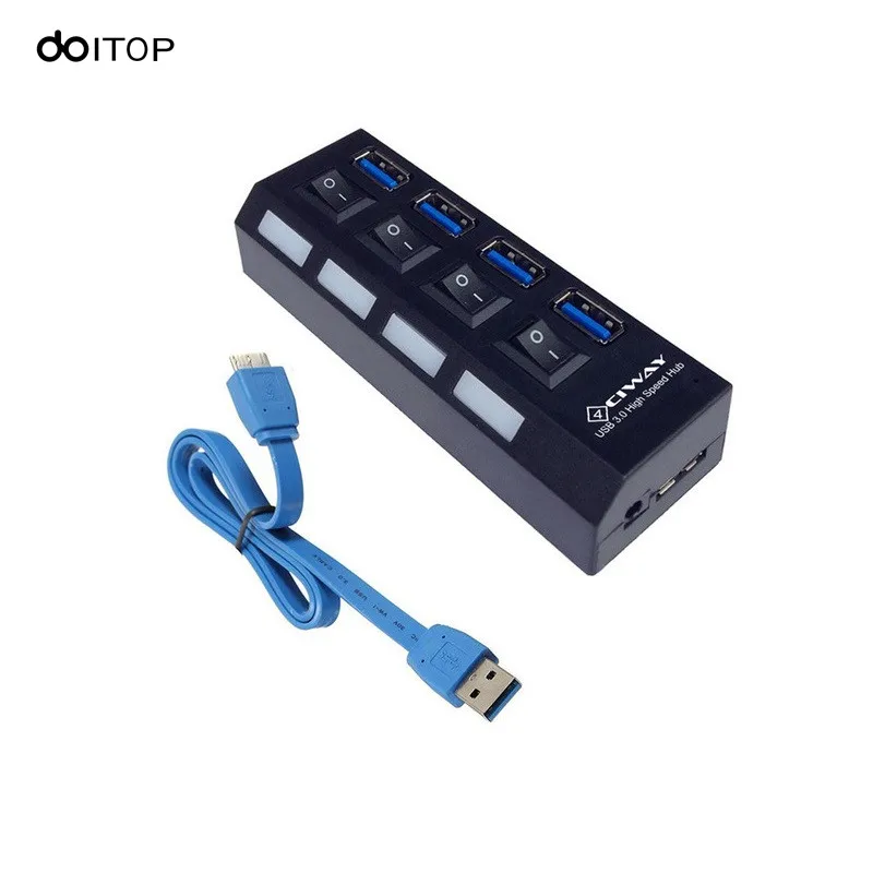DOITOP 4 порта Micro usb-хаб 5 Гбит/с концентратор сплиттер светодиодный с переключателем вкл/выкл USB 3,0 адаптер для планшетных ПК ноутбук компьютер