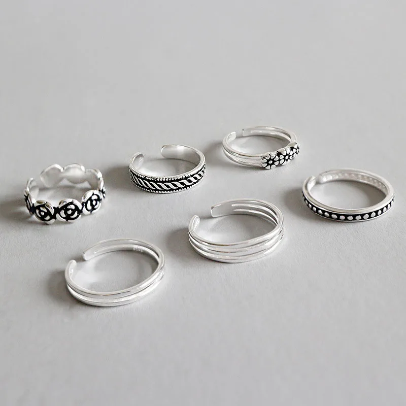 

100% 925 Sterling Silver Rings Creative Hollow Triangle Opening Vintage 6 Piece Open Joint Ring Fine Jewelry Gift WDR004