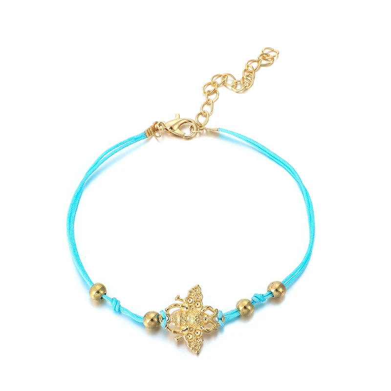 HuaTang Boho черный синий канат многоярусный ножной браслет для женщин Девушка пчела животное настраиваемый Шарм ножной браслет цепочка Ювелирные изделия 7096