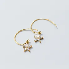 

very Thin 1pair Authentic Real 100% 925 Sterling Silver fine Jewelry Flower Dangle Hook Earrings GTLE2407