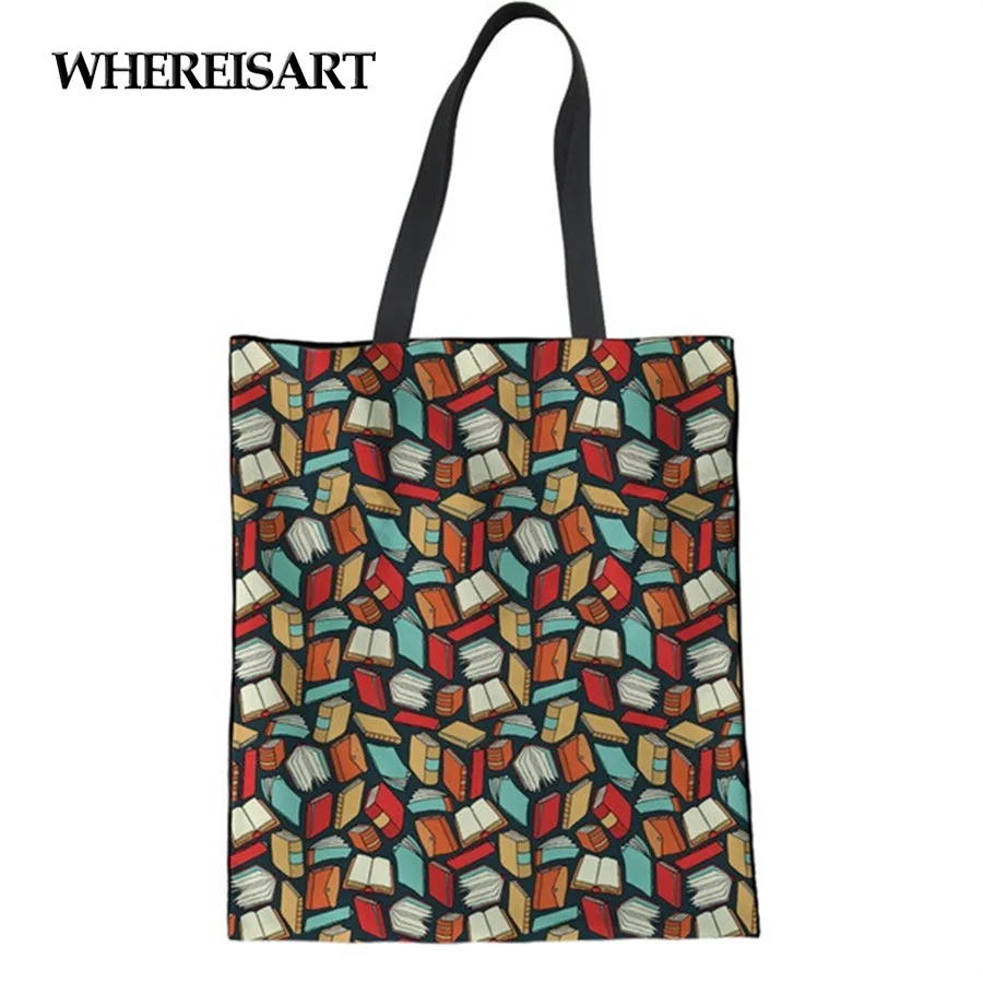 WHEREISART Хлопковые женские льняные сумки для покупок забавная книга для учителя влюбленных печать для девочек-подростков рециркуляция вместительные пляжные сумки Sacones Mujer