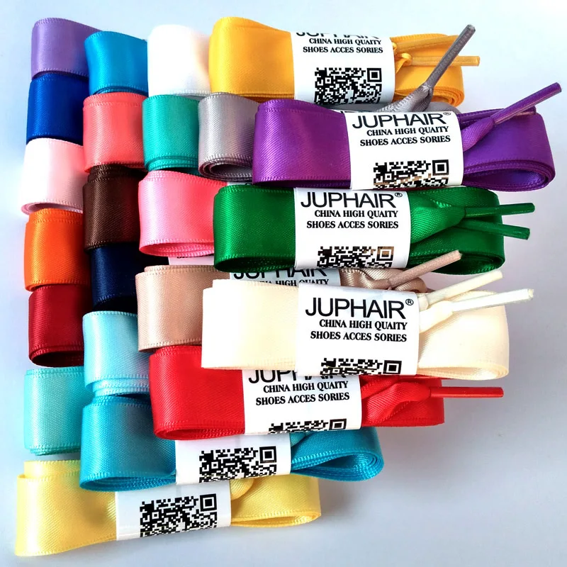 JUP 1 Pair 120cm Wholesale Fashion Colorful Silk Ribbon Women Girl Flat Shoelaces Sneaker Sports Shoes Fantastic Shoelace Laces