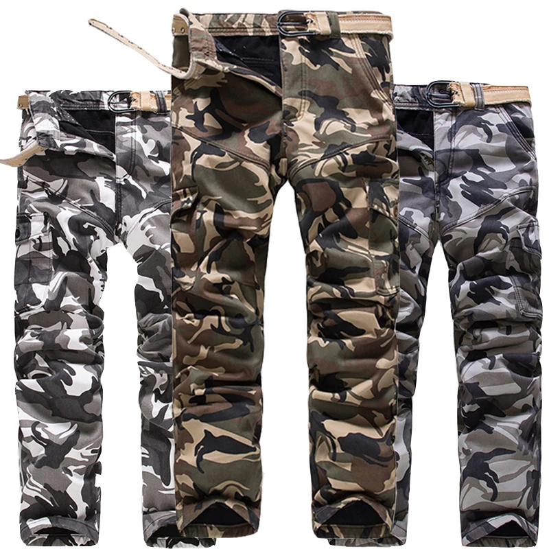 Multi Pocket Thick Warm Winter Cargo Pants Men Camouflage Fleece Lined ...