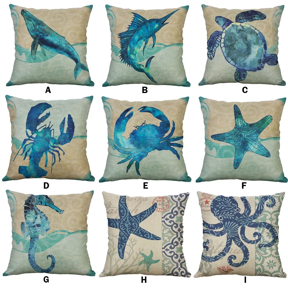 

Cushions Lively Creatively Simple Mediterranean Flax Retro Conch Shell Sea Creatures Whale Crab Pillowcase Soft silla oficina