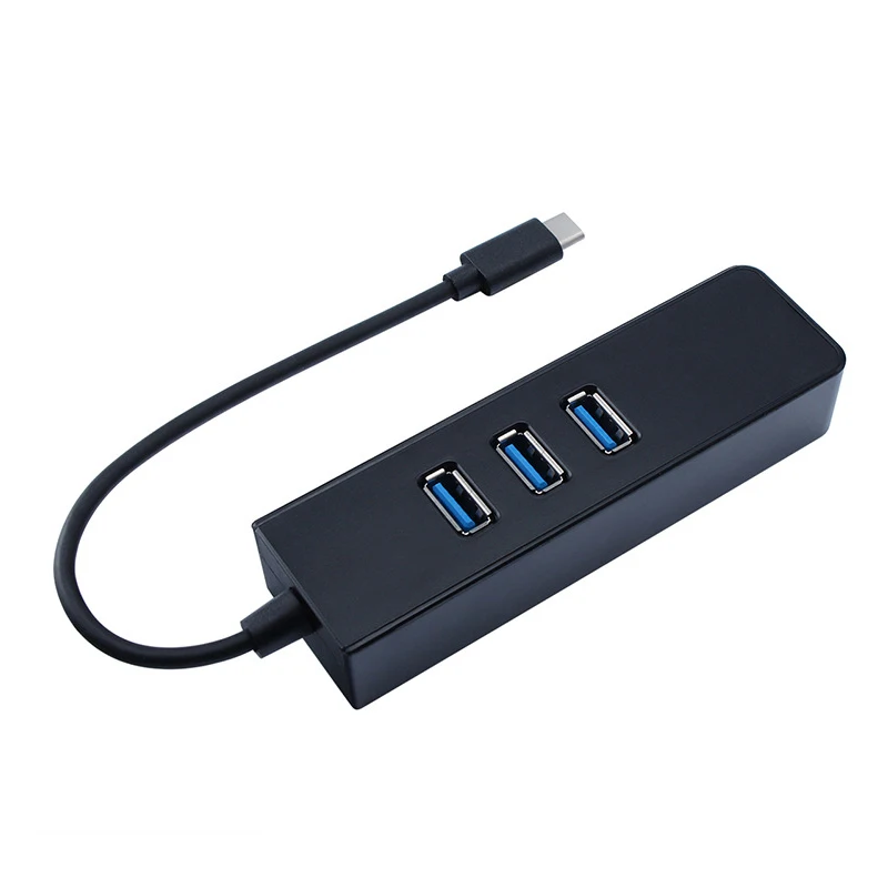 USB 3,1 Rj45 концентратор USB C для Ethernet сетевой адаптер 1000 Мбит/с RJ45 с 3 usb 3,0 портами usb разветвитель для MacBook черный - Цвет: Black