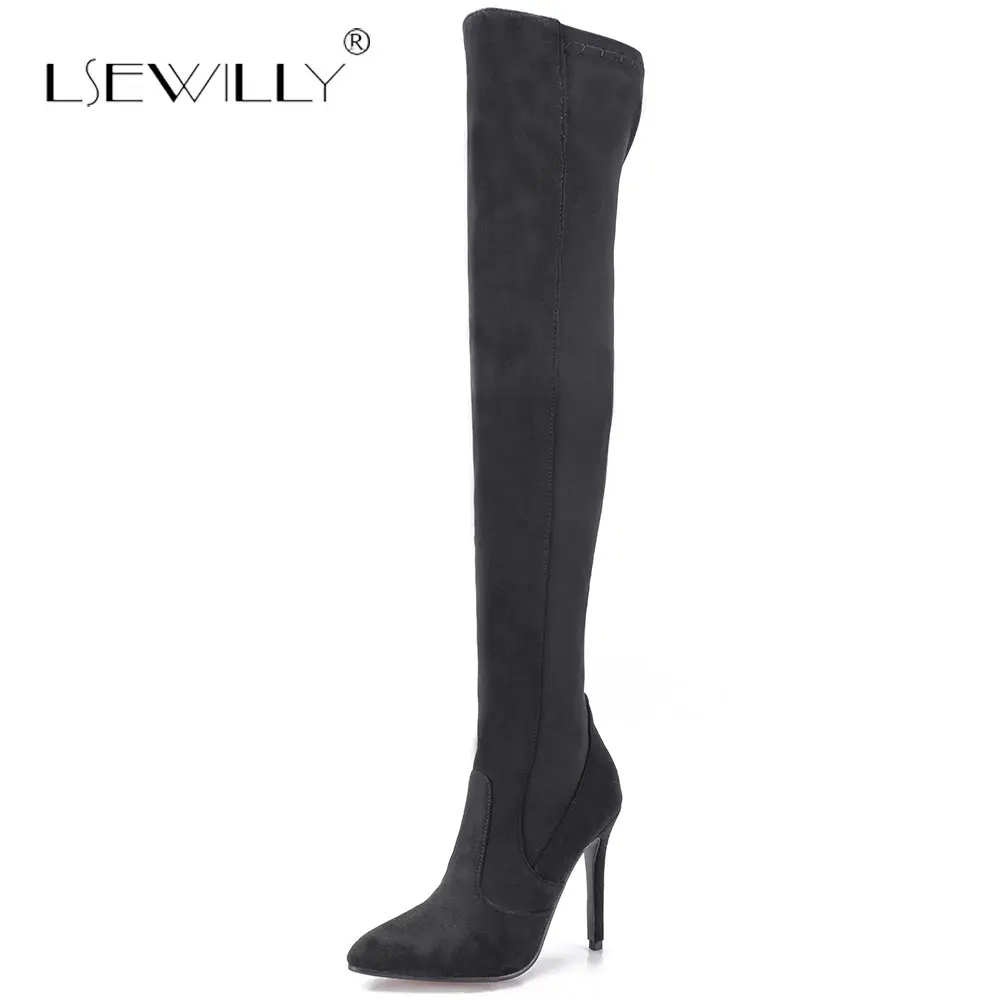 

Lsewilly Sexy Thin High Heel Women Shoes Slim Pointed Toe Over The Knee High Boots Dress Party Elastic boots Autumn Winter S650