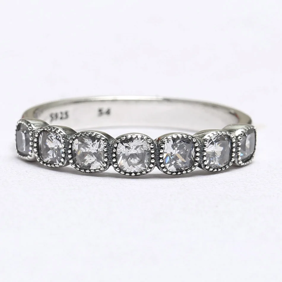

Authentic 925 Sterling Silver Ring Pave Alluring Cushion With Crystal Rings For Women Wedding Party Gift Original DIY Jewelry