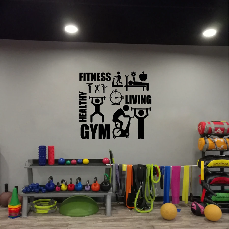 Gym Wall Sticker Barbell font b Fitness b font Decal Body building Vinyl Posters Gym Workout
