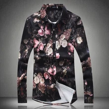 SHANBAO, брендовая рубашка, осень, новая, роскошная, высокое качество, цветочный принт, мужская, модная, трендовая, тонкая, длинный рукав, рубашка, размер M-5XL