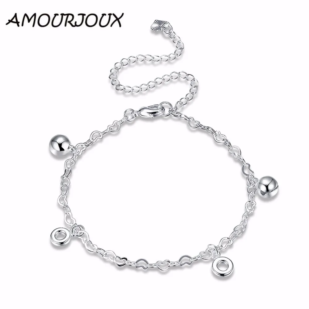 AMOURJOUX Romantic Heart Chain Silver Plated Charm Anklets For Women Ankle Bracelet On The Leg Anklet Foot Jewelry Female | Украшения и