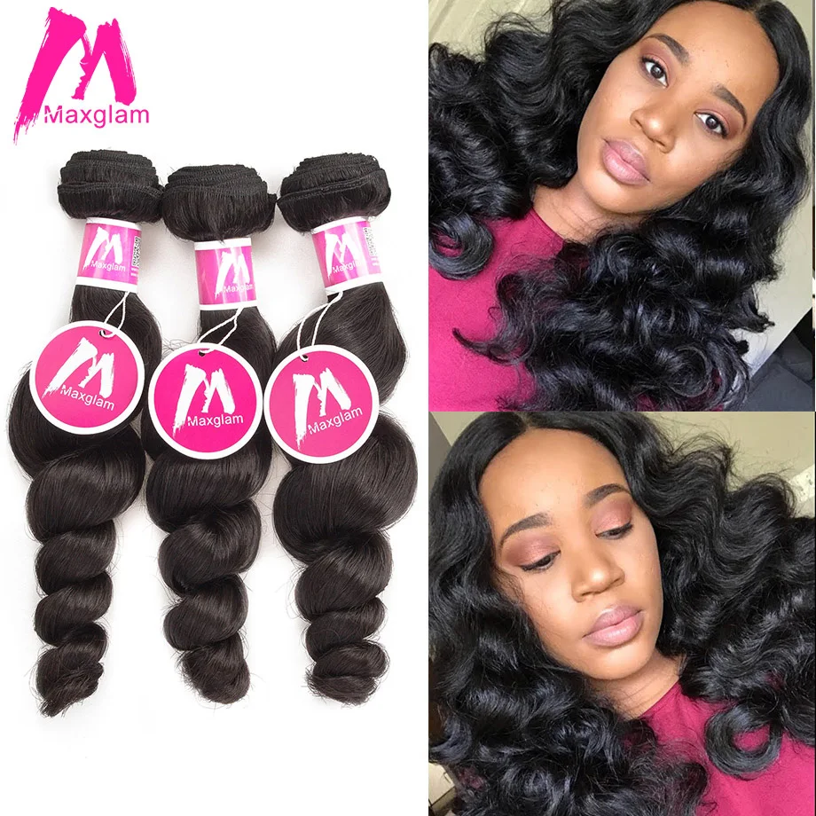 

Maxglam Brazilian Virgin Hair Loose Wave Human Hair Bundles Unprocessed Weave Extension Natural Color 3PCS Free Shipping