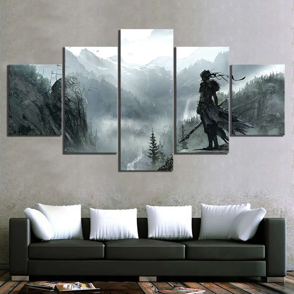 

Canvas Wall Art Mountain Paintings 5 Piece HD Picture Hellblade Senuas Sacrifice Game Scene Canvas Painting Framework Decoration
