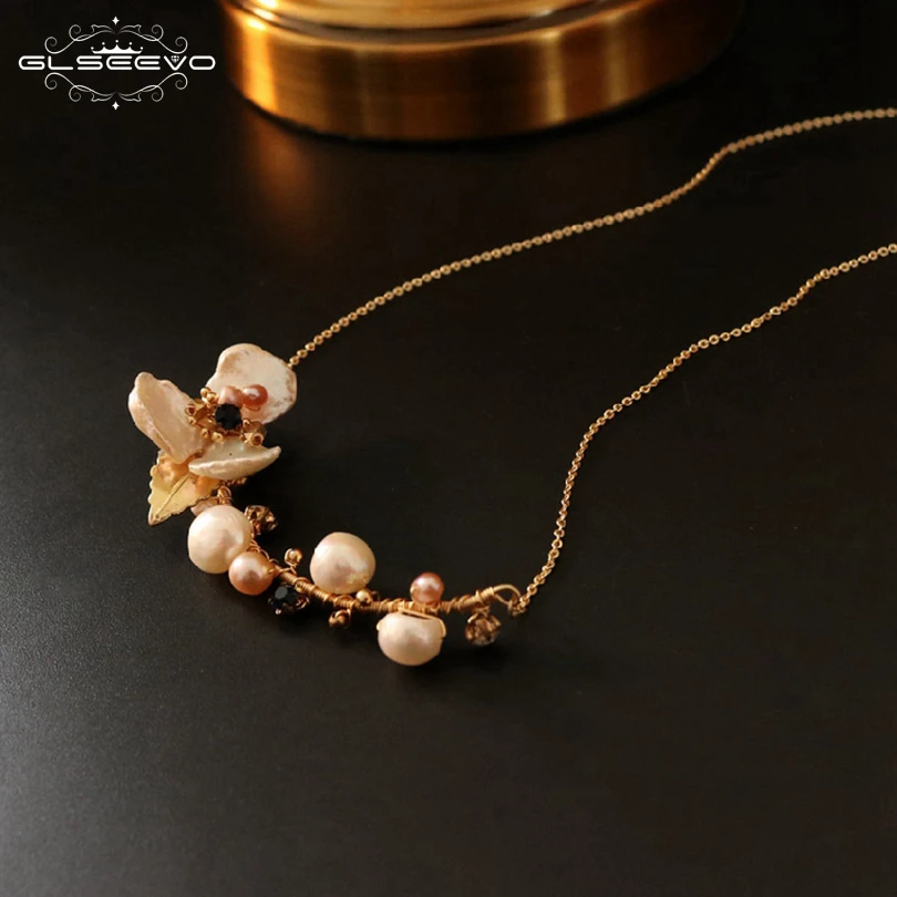 XlentAg натуральный пресной воды барокко Жемчуг цветок кулон ожерелье для женщин Роскошные ювелирные изделия Bijoux Collane GN0064