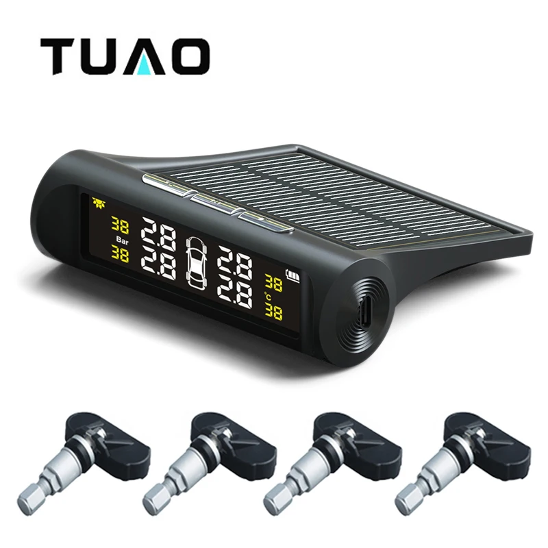 TUAO Smart Car TPMS система контроля давления в шинах Солнечная зарядка ЖК дисплей датчик