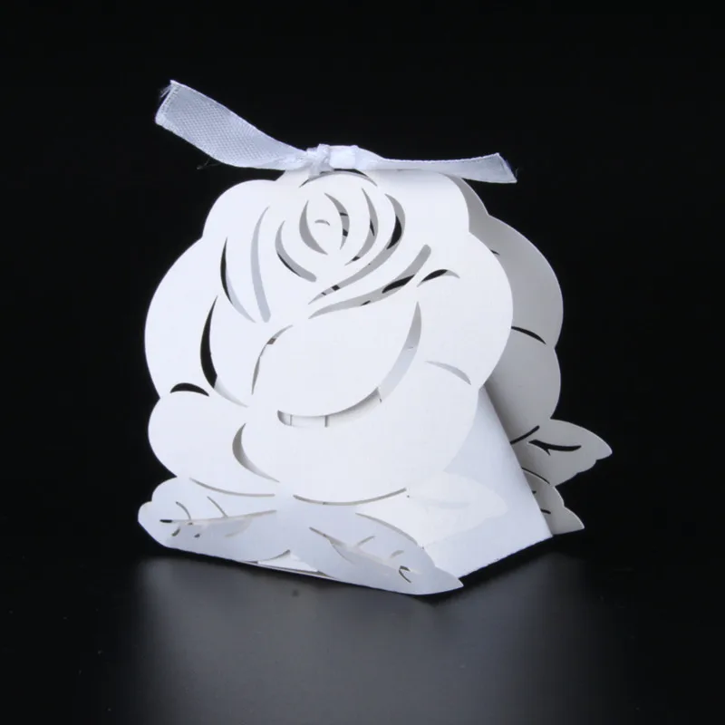 50 шт. темно-розовая/белая большая роза и цветок Лазерная резка коробка для конфет Свадебная подарочная коробка свадебный подарок и подарок свадебное украшение
