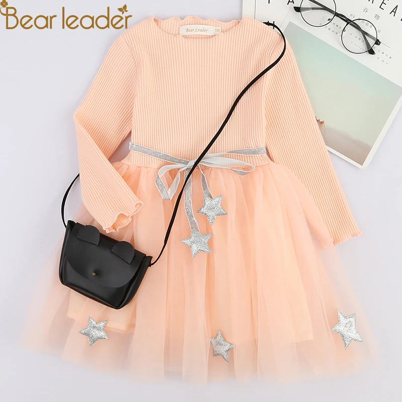 Bear leader/платья для девочек новое весеннее платье для маленьких девочек платье принцессы в полоску с бантом и длинными рукавами для девочек, детская одежда vestidos