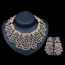 XT QU Hot sale crystal necklace and drop earring jewelry set african bead wedding accessories bride