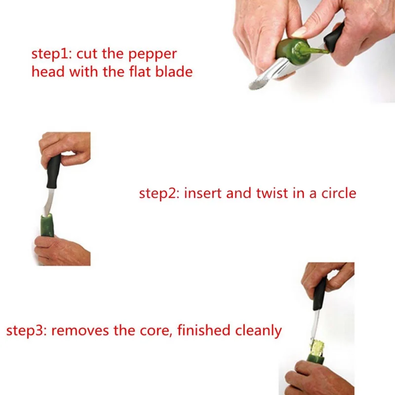 Jalapeno Pepper Corer Stainless Steel Serrated Seed Remover Kitchen Tool Black