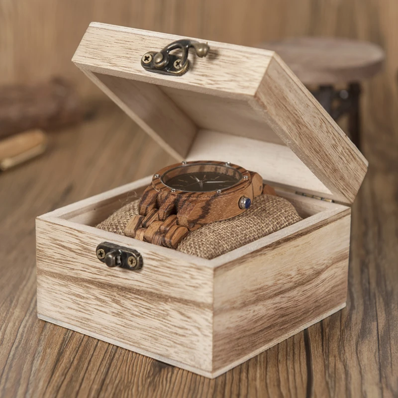BOBO BIRD WN12 Wooden Watches Mens Brand Luxury Zebra Wood Band Quartz Watch in Wooden Gift Box