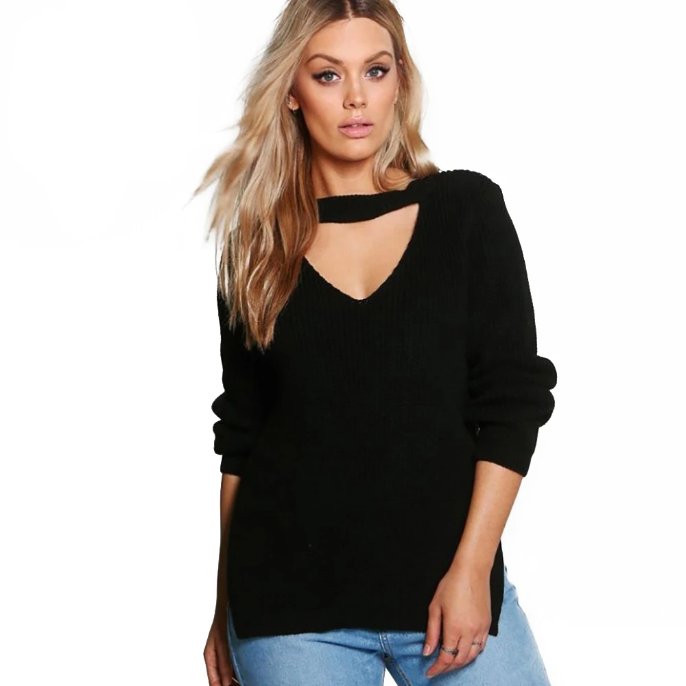 Lazy-KoKo-2017-Big-Size-Women-Clothing-Casual-Sexy-Solid-Hollow-Out-Split-Slim-Sweater-Warm