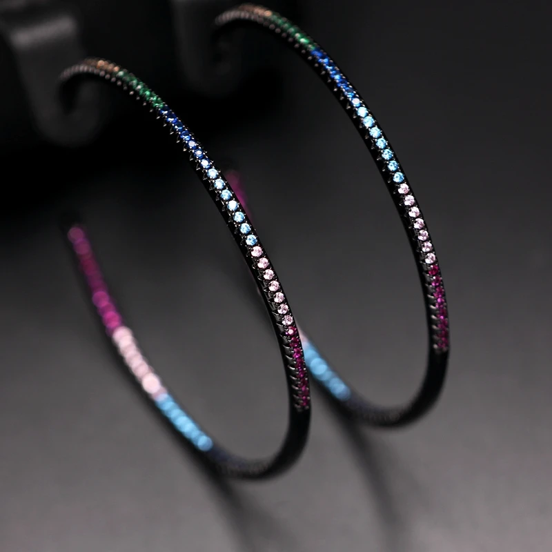 

Boho Gold color Big Circle Hoop Earrings For Women 50.5mm Colorful cubic zircon Large Round Earring Elegant Simple lady Jewelry