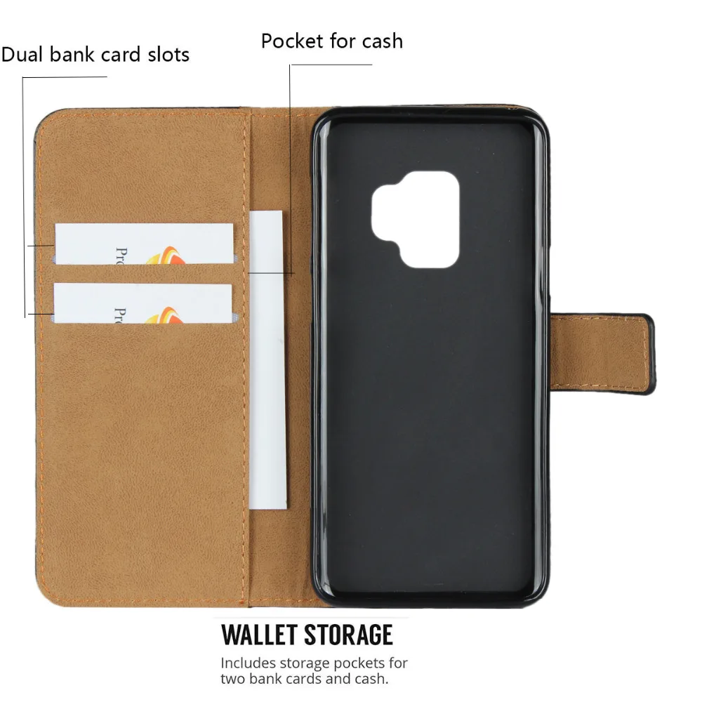 Genuine Leather Wallet Card Slot Flip Case Cover For Samsung Galaxy S9 S9 Plus Phone Bag Pouch Capa With Kickstand Coque For S9 6