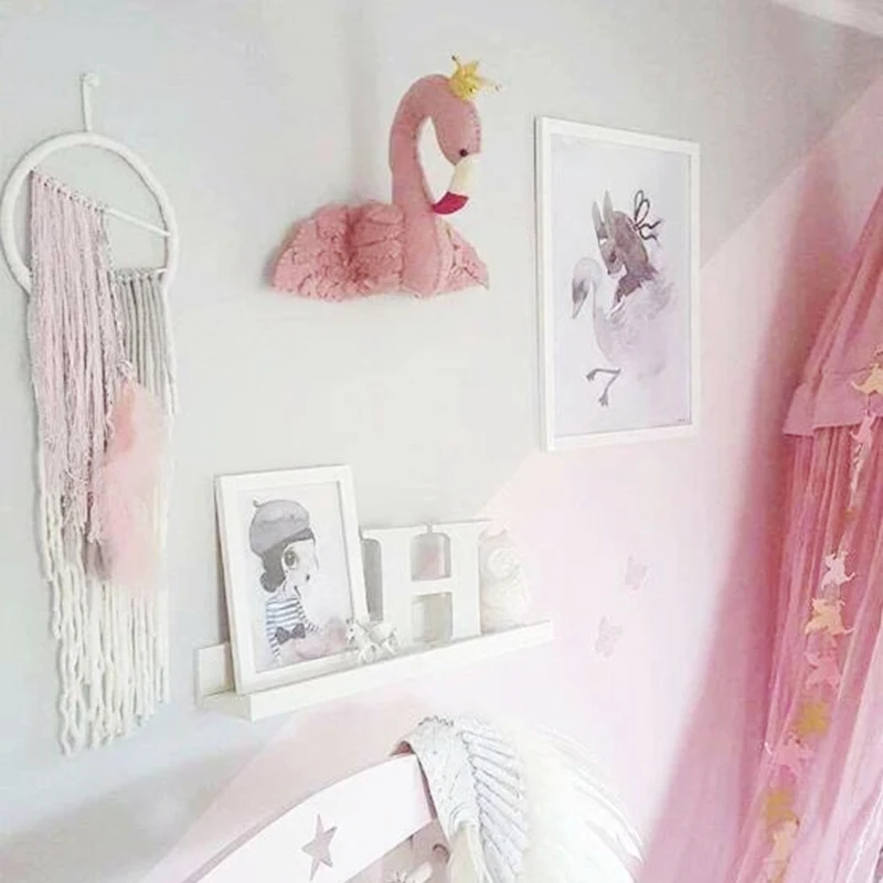 Ручная работа, розовая Корона, лебедь, Настенный декор, мягкая кукла, игрушки, 3D голова животного, игрушка на стену, фламинго, украшение для детской комнаты, стена, произведение искусства