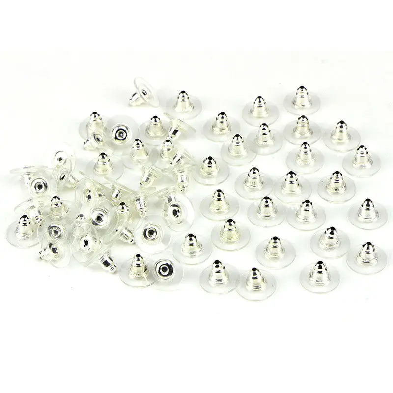 

60pcs/lot Rubber Ear Plugging Stopper Rubber Earrings Silicone Barrel Bullet Plastic Earnuts DIY Earring Back Earstud Findings