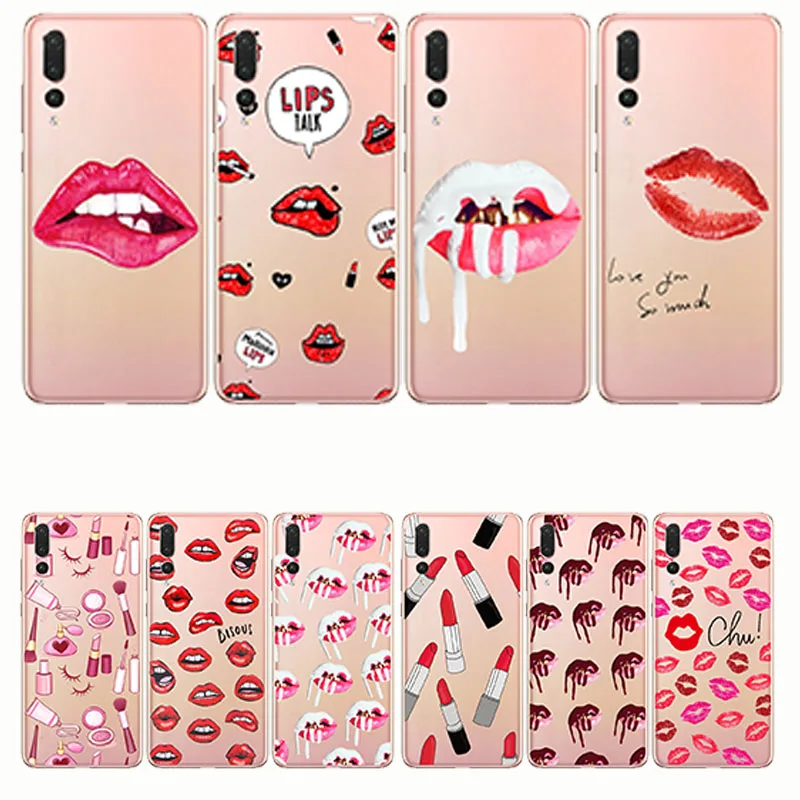 

Cover Sexy Lady woman girl red lips Soft tpu Silicon Phone Case for huawei p8 p9 p10 p20 lite p10 p20plus