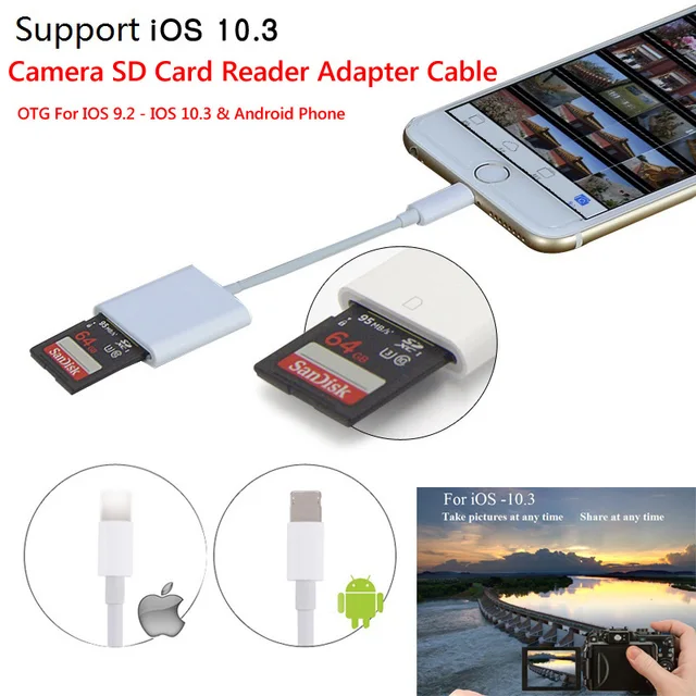 2 In 1 Camera Sd Card Mobile Phone Reader Adapter Compatible Otg 2 In 1 Camera Sd Card Mobile Phone Reader Adapter Compatible Otg Cable For Iphone 7 6 Plus Ios 9 10 3 Le Ipad Pro 4