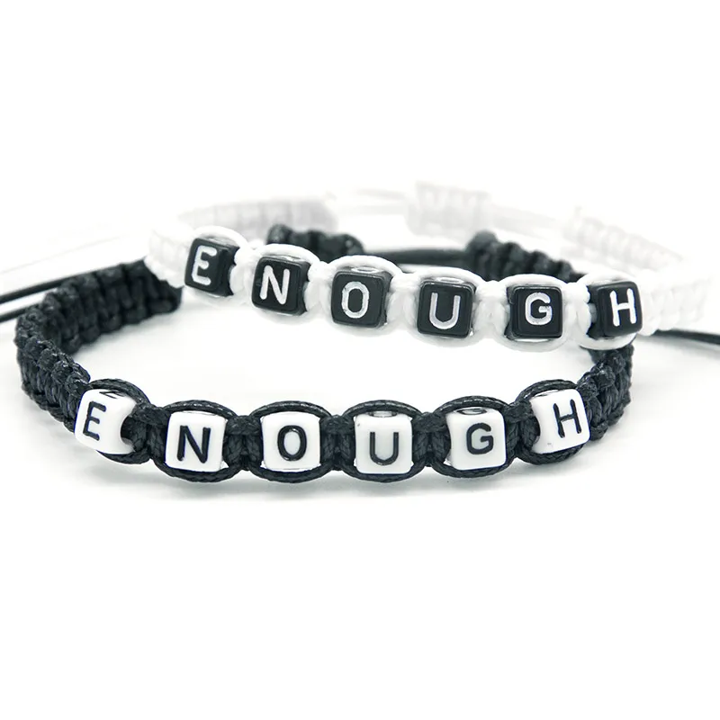 

1pcs ENOUGH Words Style Charm Bracelets Rope Chain Adjust Size for Women Men Friends DIY Beaded Jewelry Decorative Gifts