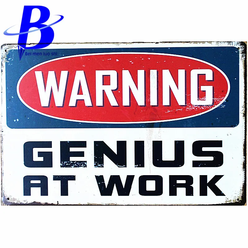 

Genius At Work Letters Vintage Metal Signs Garage Coffee Store Bar Metal Home Decoration Crafts 20x30cm Tin Signs Metal painting