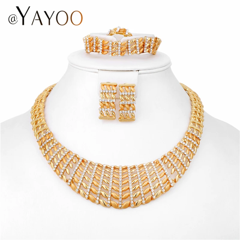 

AYAYOO Jewelry Sets Earrings For Women African Beads Jewelry Set in Gold Color Party Vintage Bridal Costume Jewellery