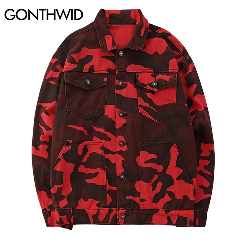 GONTHWID Men Red Camo Camouflage Denim 