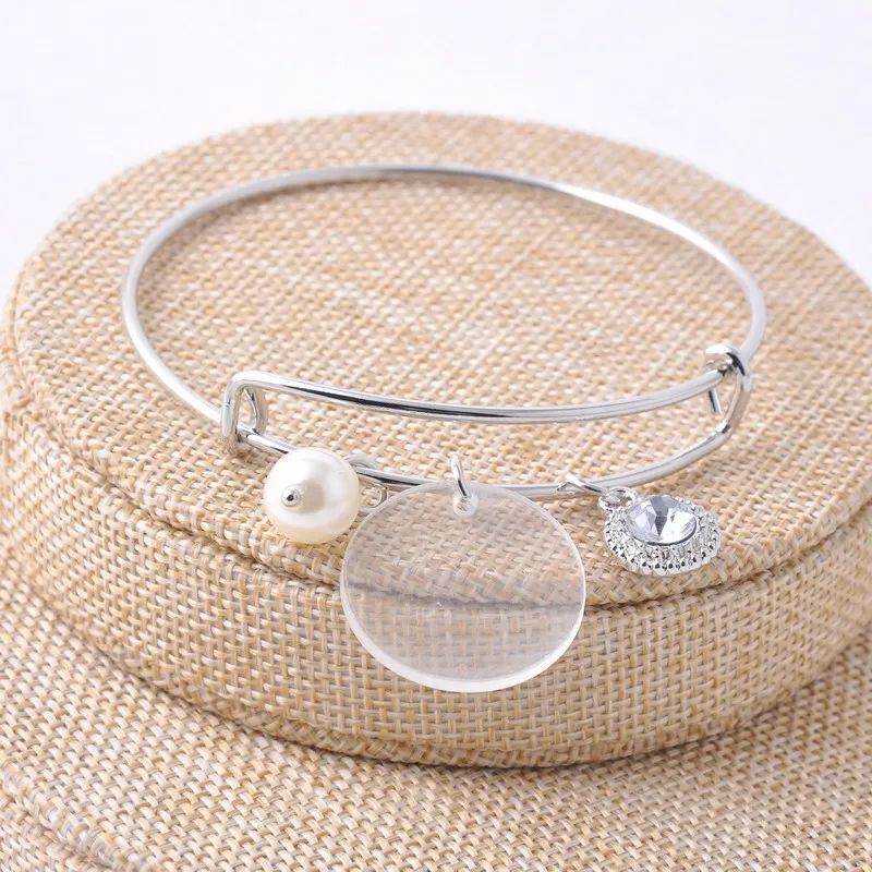 Rainbery расширяемый прозрачный акриловый диск блестящие драгоценный камень и жемчуг болтающийся браслет монограмма браслеты и браслеты