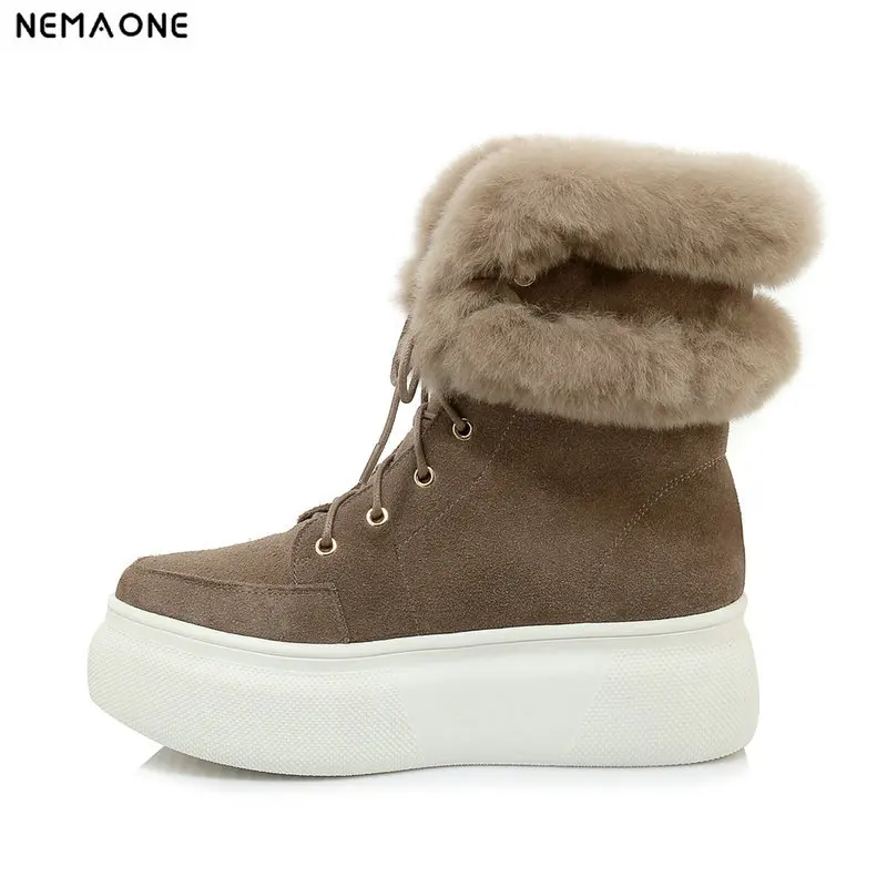 

NemaoNe snow Boots Woman Back Lace up Winter Velvet Retro flat platform Boots Female Warm Winter Casual Shoes 2018 Boot