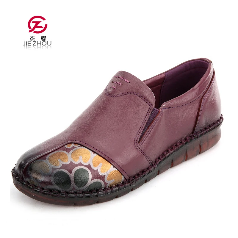 

2018 Spring Women Flats Print Color Handmade Shoes Woman Genuine Leather Loafers Comfort Round Toe Casual Shoes Moccasins