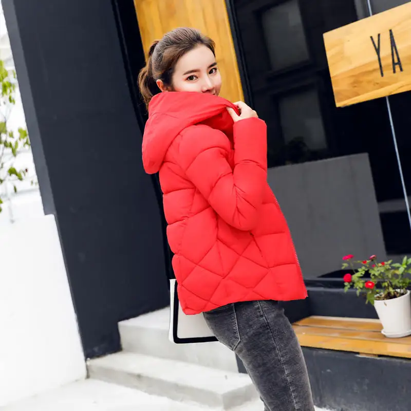 Autumn Winter Jacket Women Plus Size Parkas Thicken Outerwear Hooded Coats Short Slim Jacket Long Sleeve Ladies Tops Coats Q669