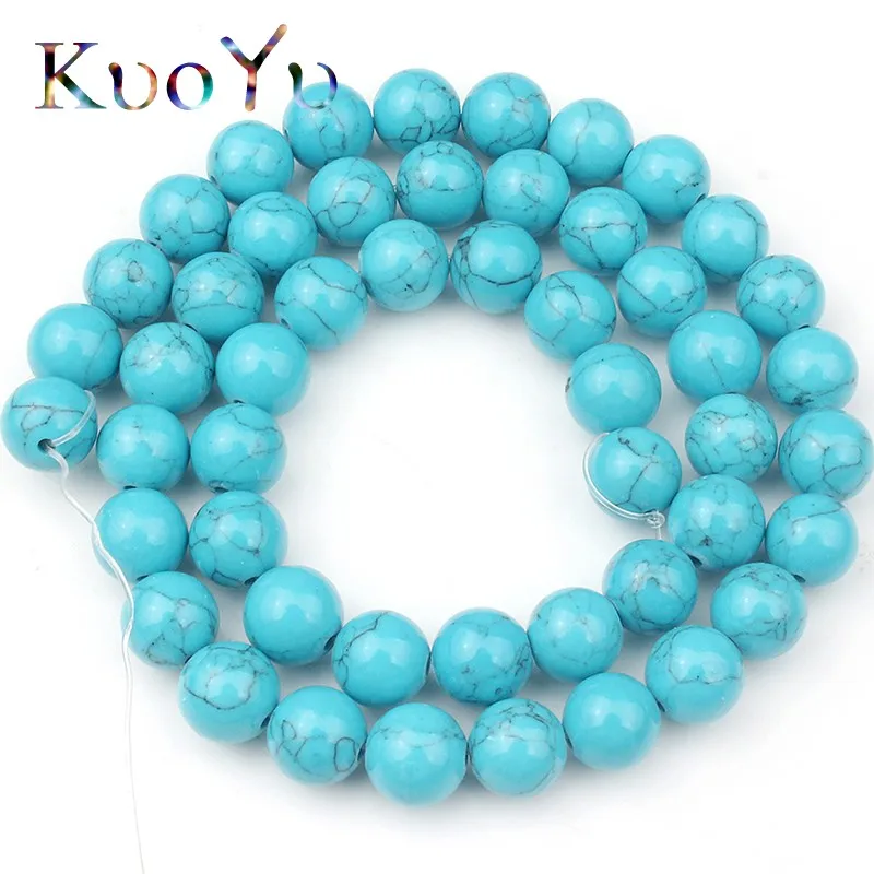 

Blue Turquoises Stone Beads Round Loose Spacer Beads For Jewelry Making DIY Handmade Bracelet Necklace 15"Strand 4/6/8/10/12mm