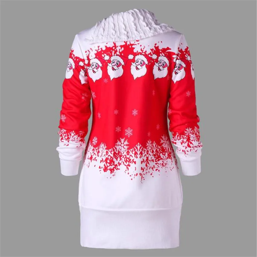 Vestido Casual de Navidad para Mujer Ropa 2018 manga completa botón recto estampado cuello vuelto Vestido corto Ropa Mujer 533