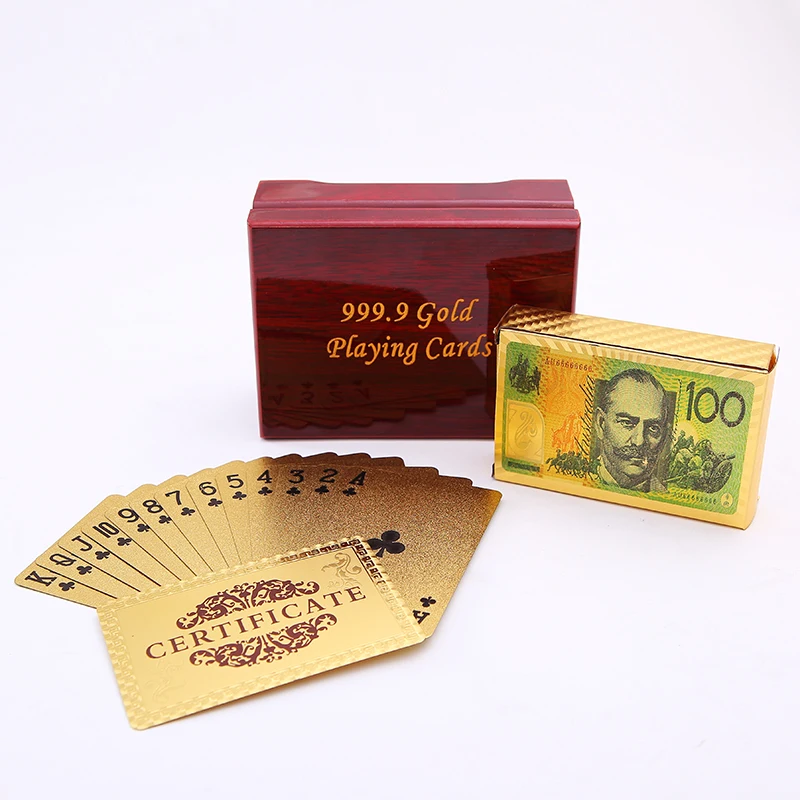 

AU Dollar Playing Cards Packing Gift Wooden Box Waterproof Plastic Card Collection Durable Poker Creative Gfit Poker Cards