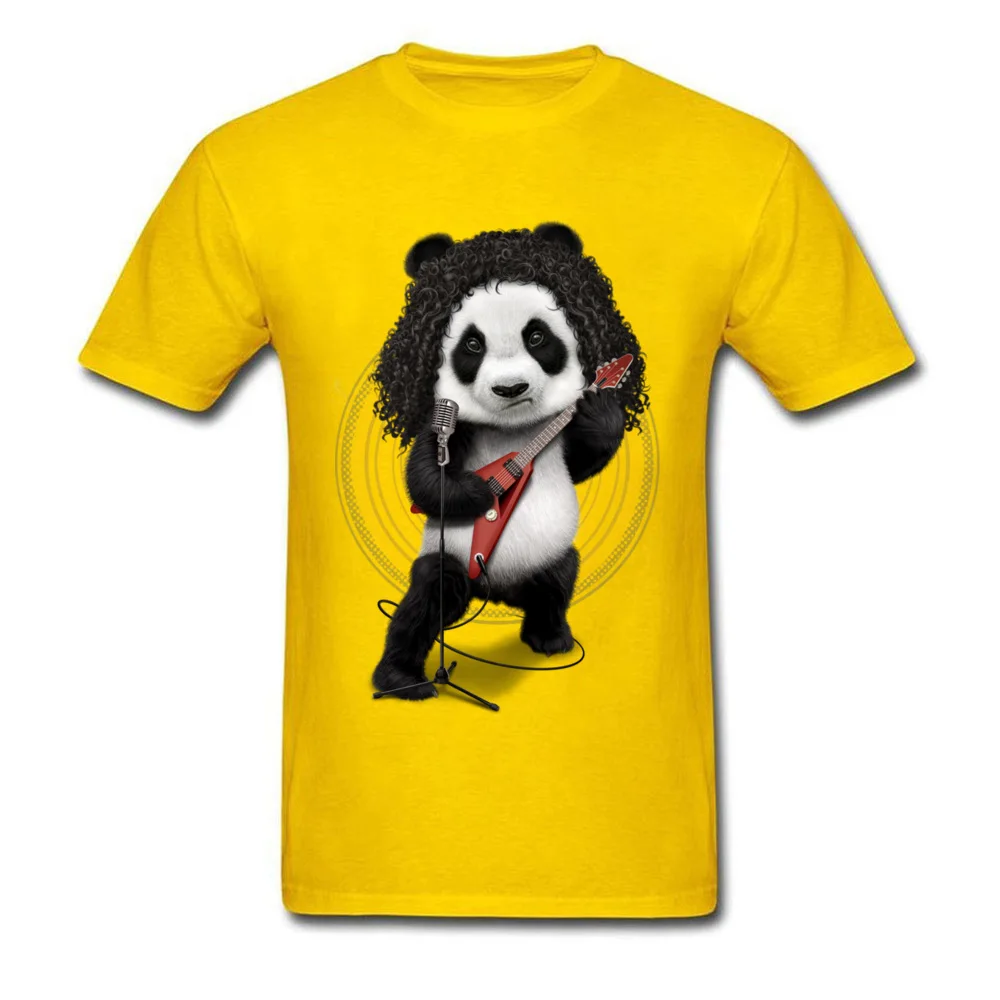 PANDA ROCKER 2017 Student Graphic Cool Tops Shirts Crewneck VALENTINE DAY Pure Cotton T-Shirt Unique Short Sleeve Clothing Shirt PANDA ROCKER 2017 yellow