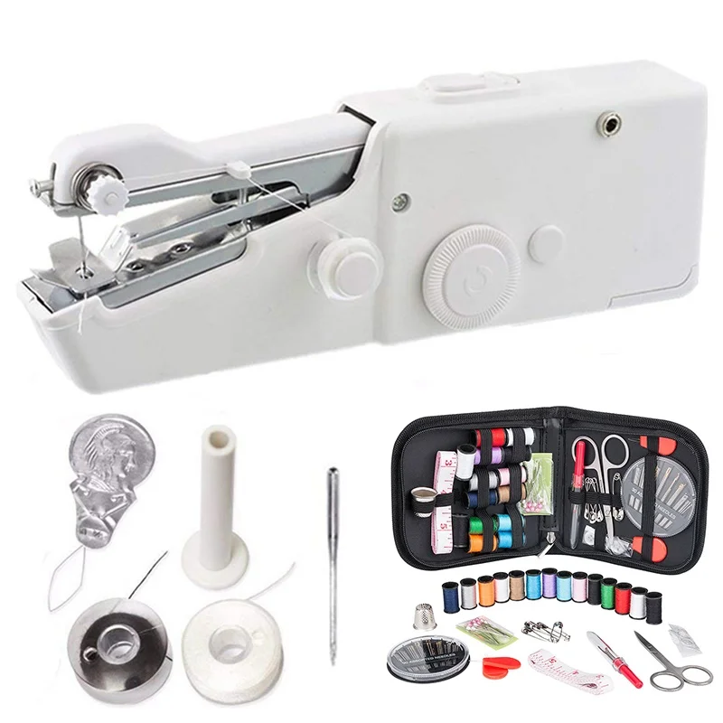 

1Set Portable Handheld Sewing Machine Quick Stitch Sew Needlework Cordless Clothes Fabrics Mini Sewing Machine With Sewing Kits