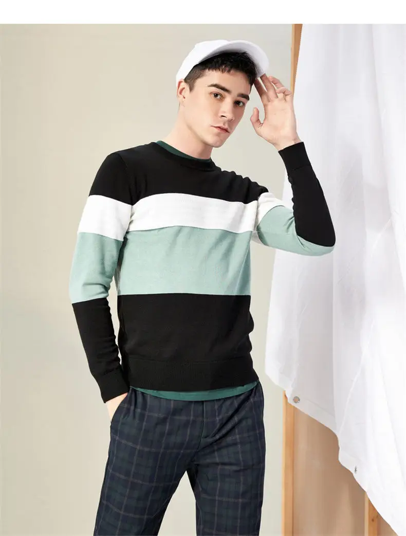 2019 New Fashion Men Sweater Pullover High Qulaity Cotton Acrylic Striped Knit Jumper Dress Male Spring Autumn Brand Muls 4XL 07