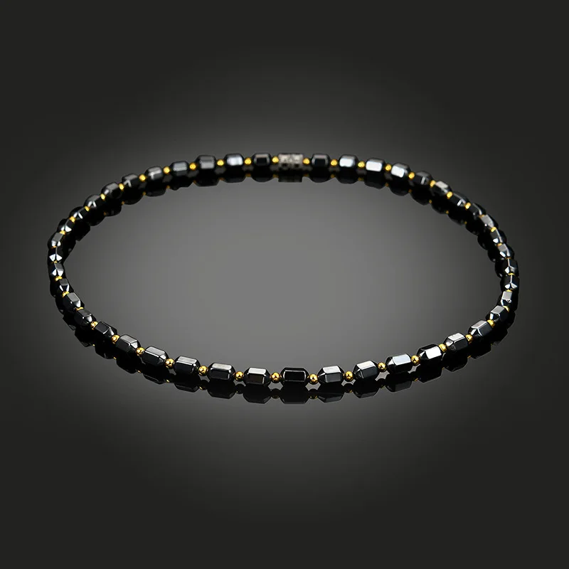 

Men Women Black Hematite Necklace Magnet Gold Beads Magnetic Therapy Care Necklaces Jewelry Gift @M23