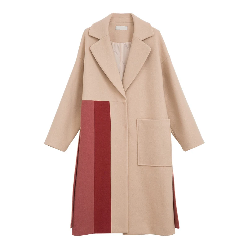 

PERHAPS U women outwear patchwork coat notch collar single breasted khaki sash a line winter elegant vintage C0122