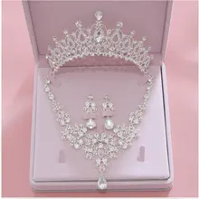 Earring Necklace Jewelry-Sets Bride Tiara Crystal Crowns Wedding-Bridal Fashion Women